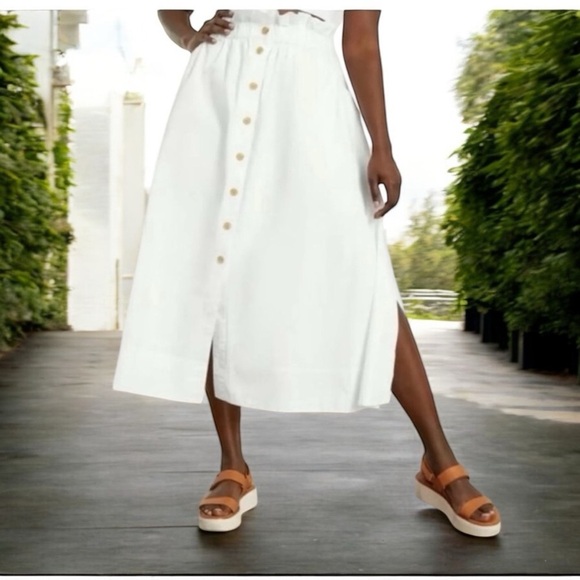 Everlane The Easy Paperbag A-Line Midi Skirt White Cotton Button Front Women’s - Picture 1 of 9
